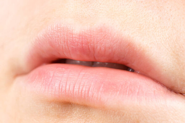 Человеческие женские губы крупным планом, макрофотография, натуральный, без макияжа
