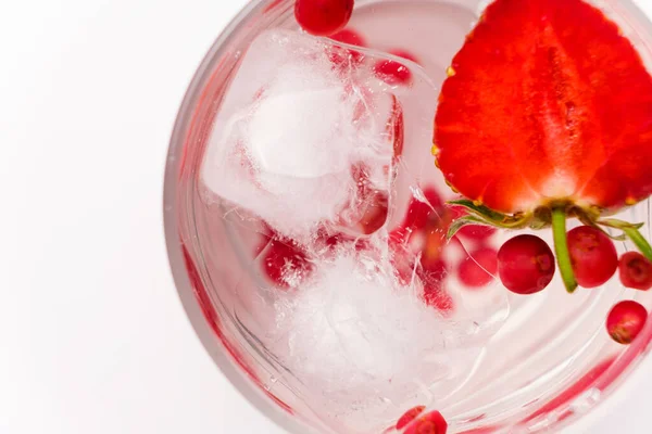 Summer Refreshing Cocktail Strawberries Berries Ice Top View Copy Space — Stockfoto