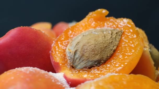 Apricots Sprinkled Sugar Swirl Black Background — Stock Video