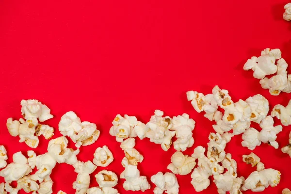 Popcorn Red Background Top View Space Text — Photo