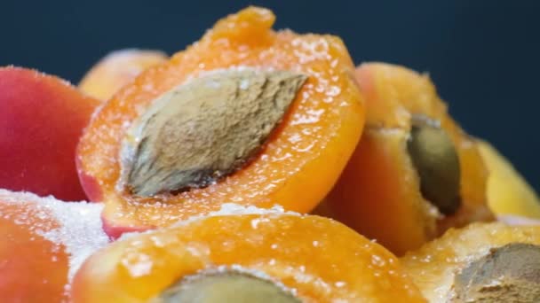 Apricots Sprinkled Sugar Swirl Black Background — Stok Video