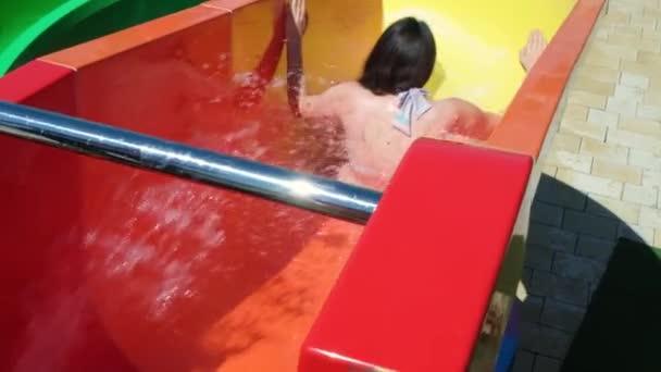 Woman Pulls Water Slide Aqua Park Slow Motion — Video