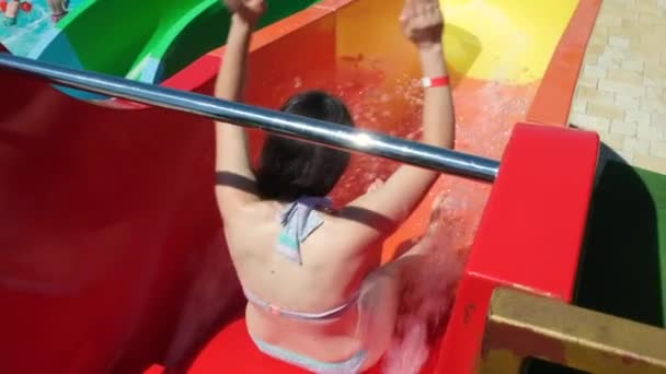 Woman Pulls Water Slide Aqua Park Slow Motion — 图库视频影像