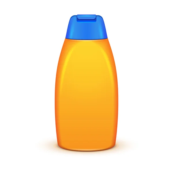 Champú amarillo botella de plástico sobre fondo blanco — Vector de stock