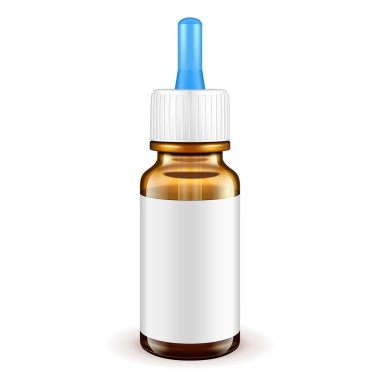 beyaz etiket tıbbi cam kahverengi şişe. Tıp dropper, pipet