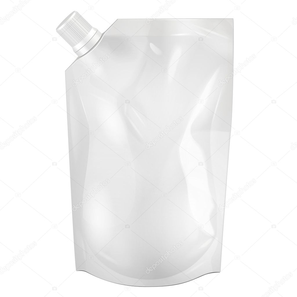 White Blank Doy-pack, Doypack Foil Food Or Drink Bag Packaging With Corner Spout Lid