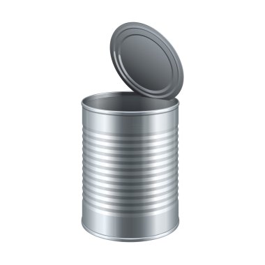 Opened Tincan Ribbed Metal Tin Can, Canned Food. Ready For Your Design. Product Packing Vector EPS10 clipart