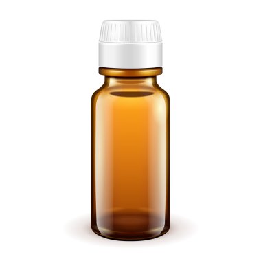 Beyaz arka planda izole tıbbi cam kahverengi şişe. tasarımınız için hazır