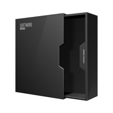 Dvd veya Cd ile modern yazılım paketi kutusu siyah açıldı