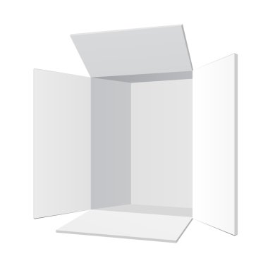 izole beyaz zemin üzerine beyaz ürün, karton karton paket kutu açıldı.