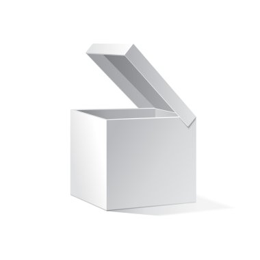 Beyaz karton karton hediye kutusu açın. illüstrasyon izole beyaz zemin üzerine. vektör eps10
