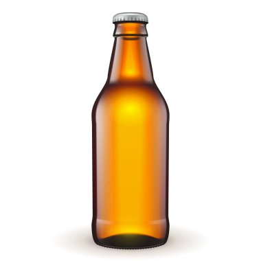 beyaz zemin üzerine kısa cam bira kahverengi şişe