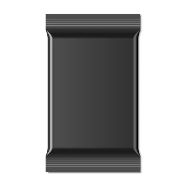 Black Blank Foil Food Snack Sachet Bag Packaging For Chocolate — Stock Vector