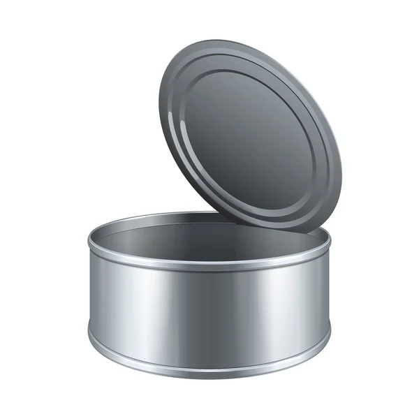 Nyitotta meg rövid tincan fém konzervdoboz, konzervek. készen áll a design — Stock Vector