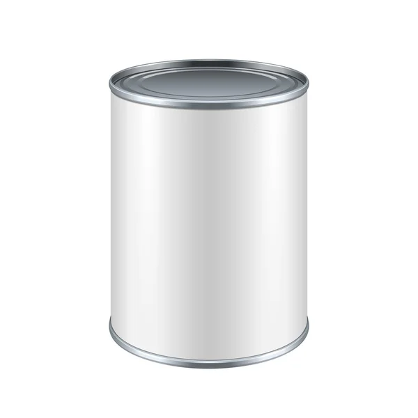 White Blank Tincan Metal Tin Can, Canned Food — Stock Vector