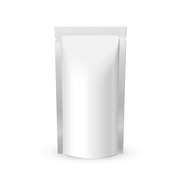 Embalaje blanco de la bolsa de la comida o de la bebida del papel blanco. Plantilla de plástico listo para su diseño. Vector EPS10 — Vector de stock