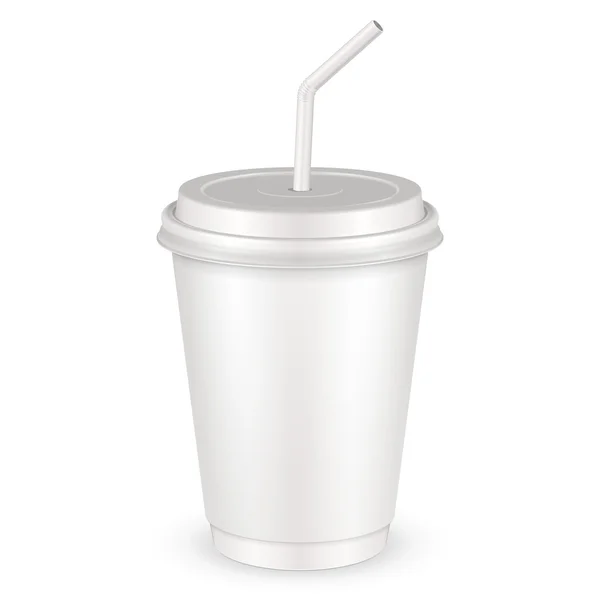 White Disposable Paper Cup with Lid and Straw — стоковый вектор