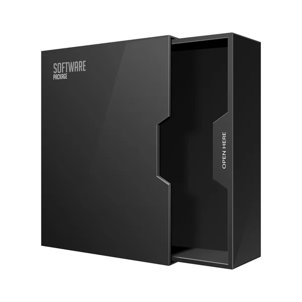 Dvd veya Cd ile modern yazılım paketi kutusu siyah açıldı