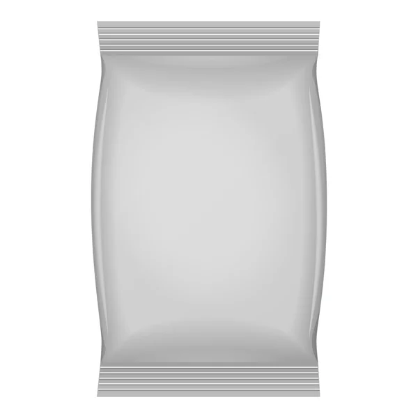 Gray Blank Foil Food Snack Sachet Bag Packaging For Coffee, Salt, Sugar — Stock Vector
