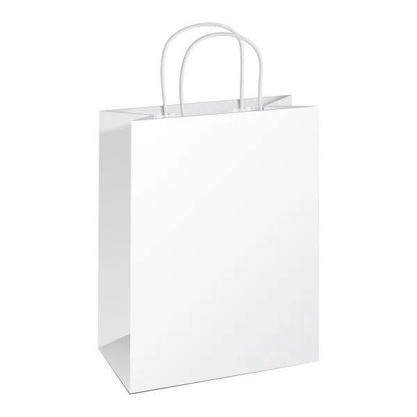 Saco de papel de transporte branco. Ilustração Isolado em fundo branco. Pronto para o seu design. Vetor de embalagem de produto — Vetor de Stock