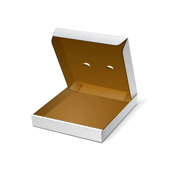 Offene weiße leere Pizzakartons auf weißem Hintergrund isoliert. bereit für Ihr Design. Verpackungsvektor für Nahrungsmittel eps10 — Stockvektor