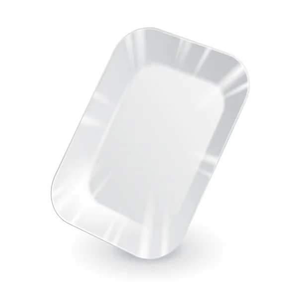 Recipiente plástico vazio branco da bandeja de alimento. Em branco no fundo branco isolado. Pronto para o seu projeto —  Vetores de Stock