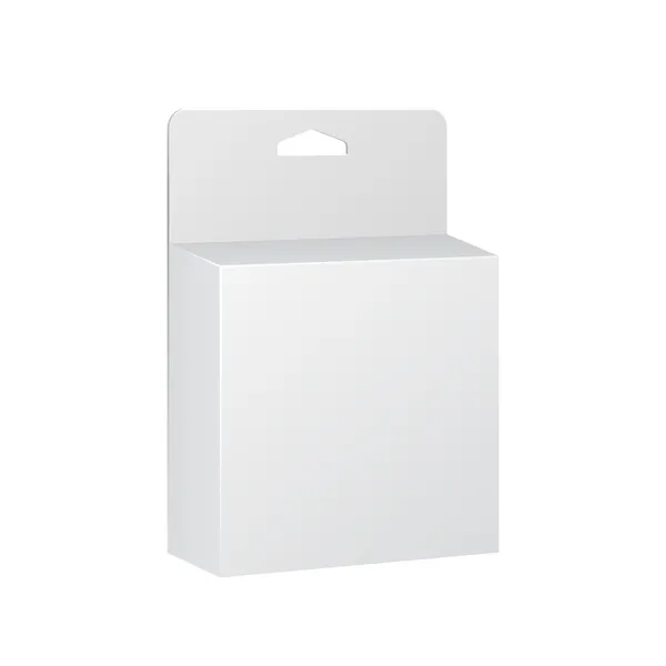 Bílý výrobek balení box s viset patice — Stockový vektor