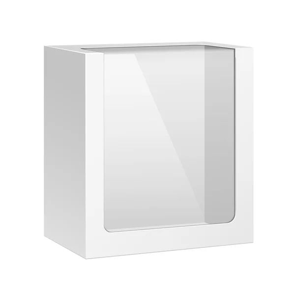 Caja grande blanca del paquete del producto con la ventana. En blanco sobre fondo blanco aislado. Listo para tu diseño. Producto Embalaje Vector EPS10 — Vector de stock