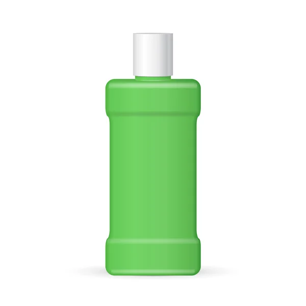 Botella de plástico de champú verde sobre fondo blanco aislado — Vector de stock