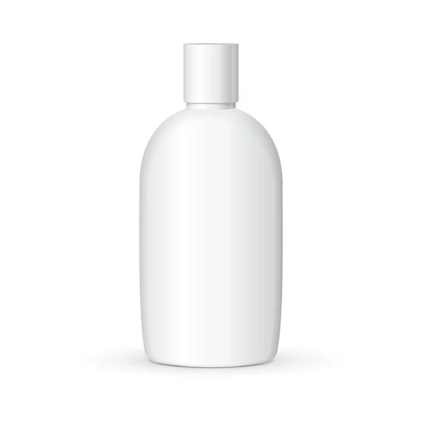 Frasco de plástico de xampu em fundo branco isolado — Vetor de Stock