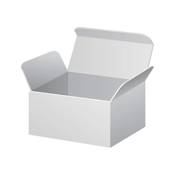 Carton de produit blanc, boîte de paquet de carton ouverte sur fond blanc isolé — Image vectorielle