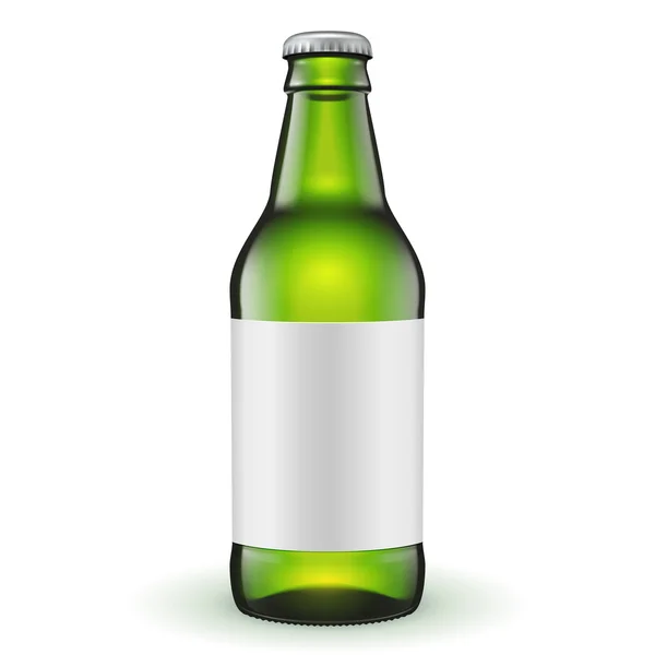 Short Glass Beer Green Bottle With Label — Stock Vector