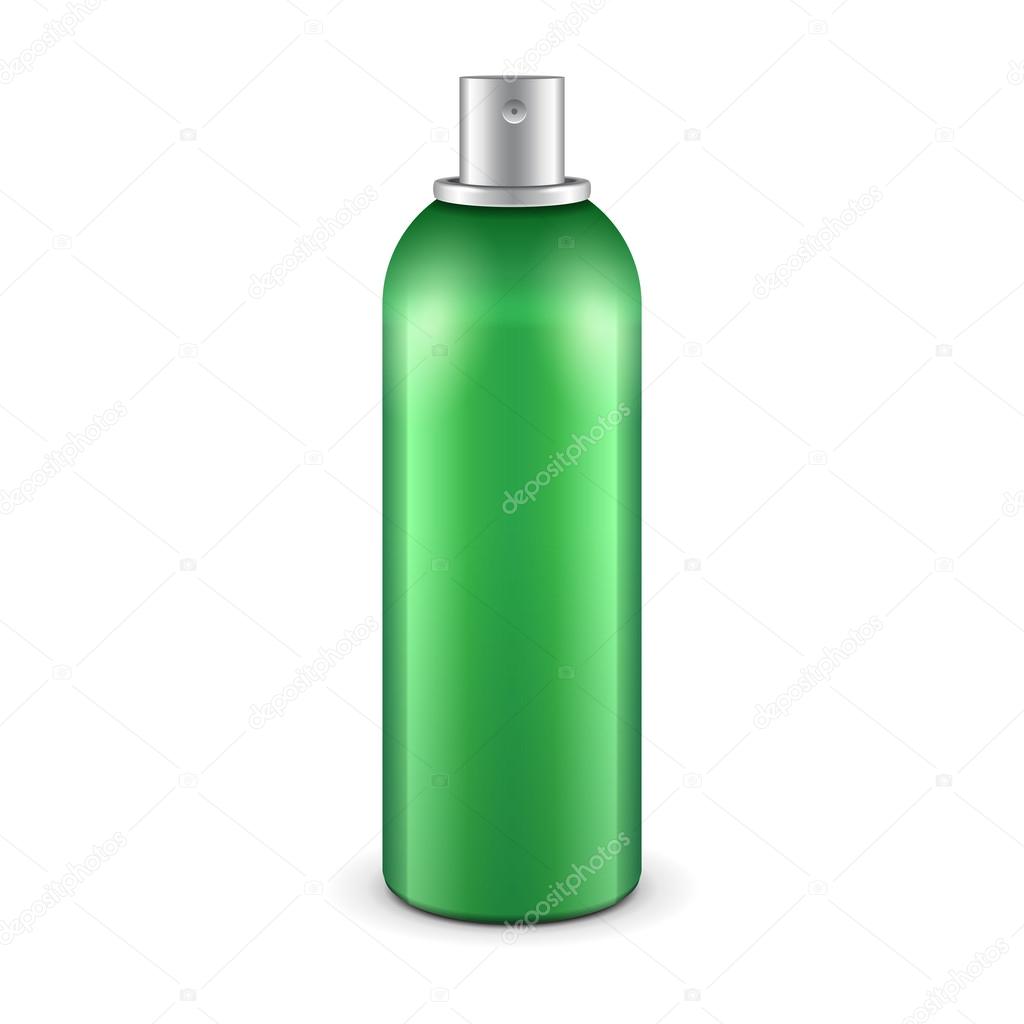 Green Aerosol Spray Metal 3D Bottle Can: Paint, Graffiti, Deodorant. Ready For Your Design. Vector EPS10