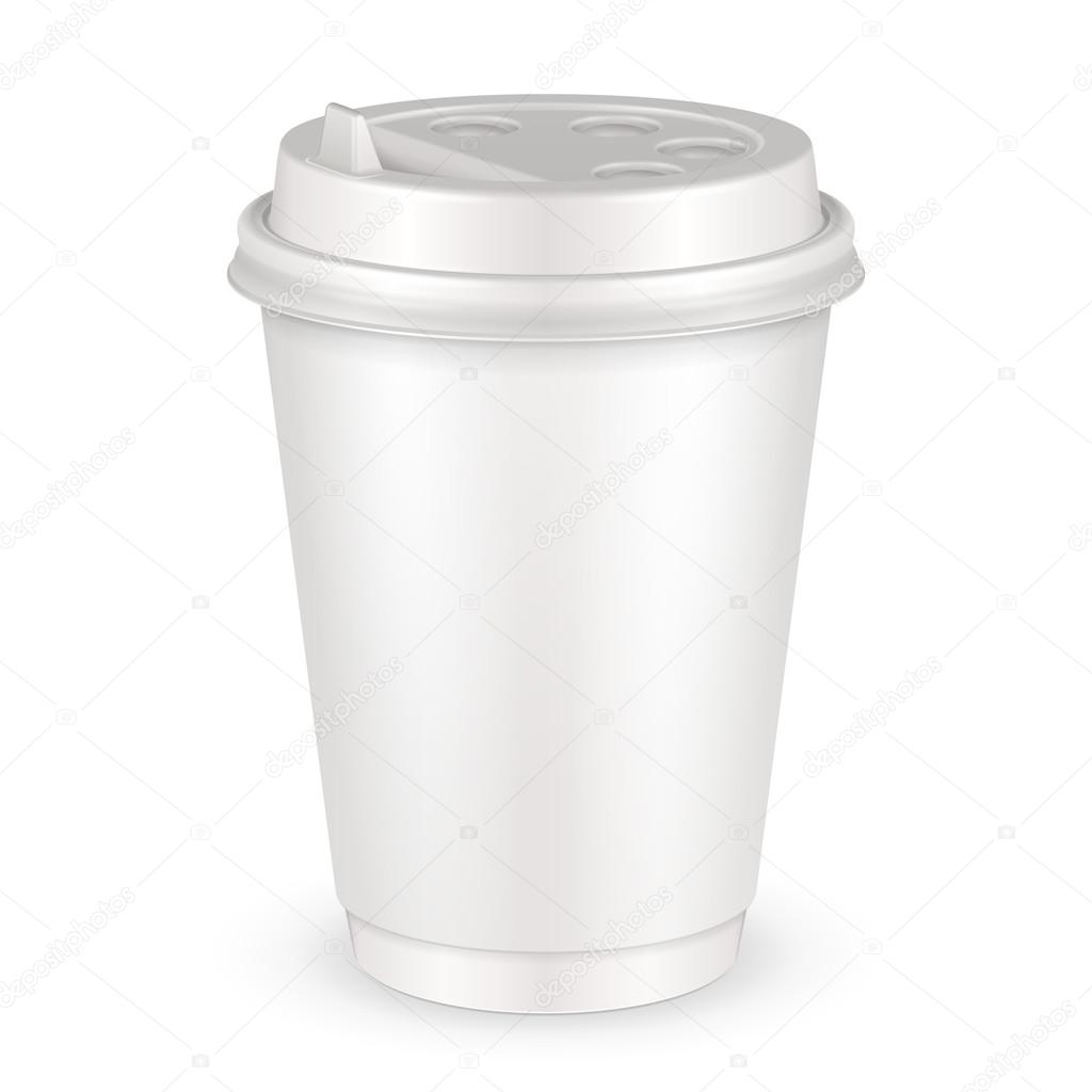 White Disposable Paper Cup With Lid. Container