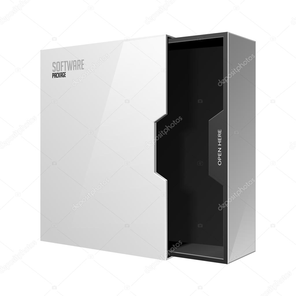 Opened Modern Software Package Box White Black Inside