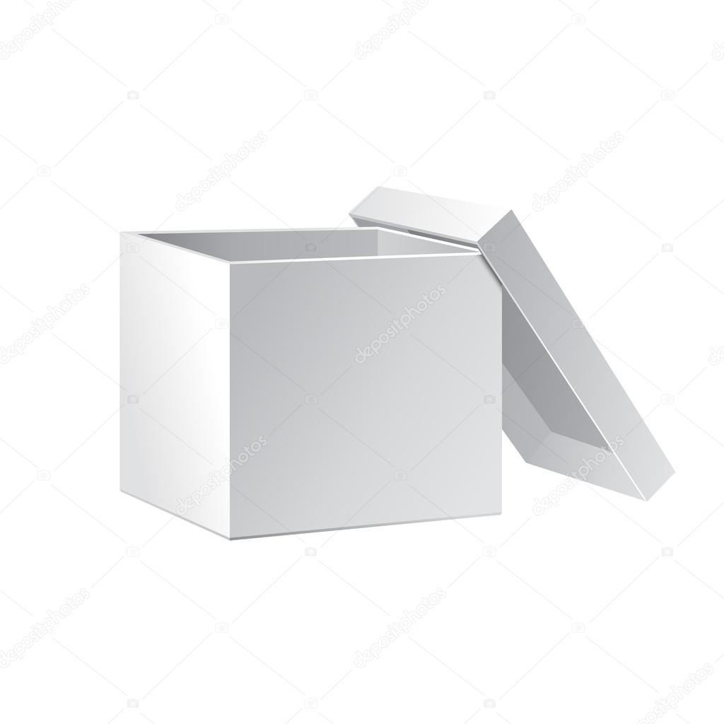 Open White Cardboard Carton Gift Box With Lid. Illustration Isolated On White Background. Vector EPS10