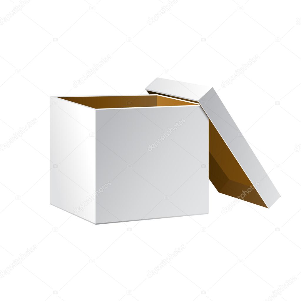 Open White Cardboard Carton Gift Box, Brown Inside