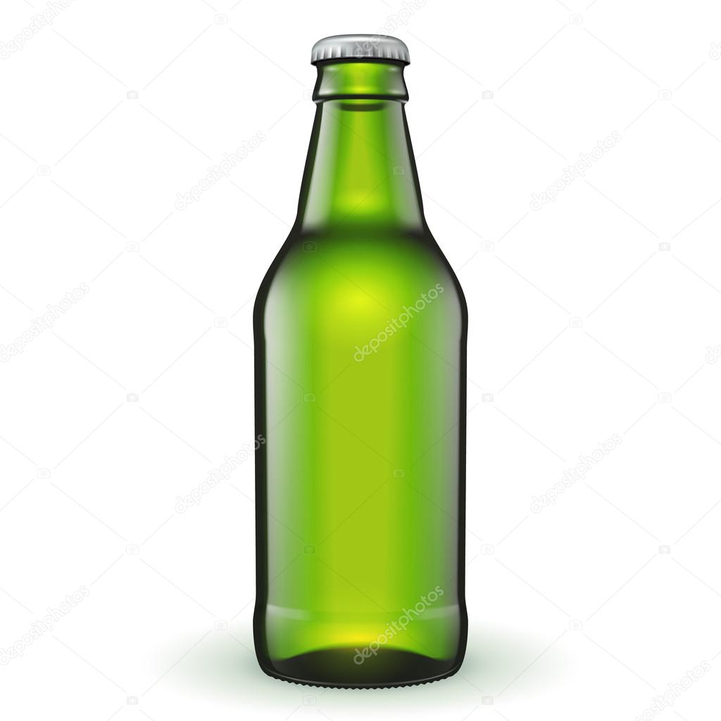 Short Glass Beer Green Bottle On White Background