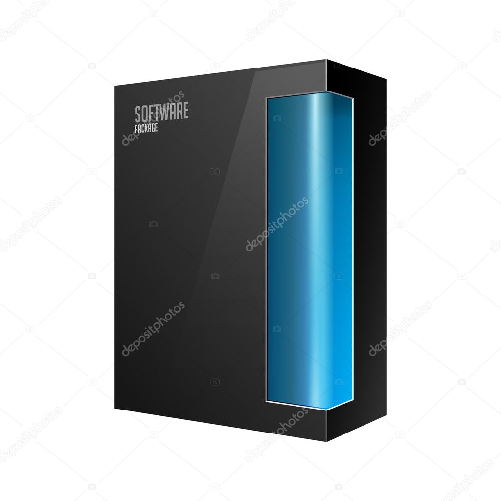 Black Modern Software Product Package Box With Blue Window For DVD Or CD Disk EPS10