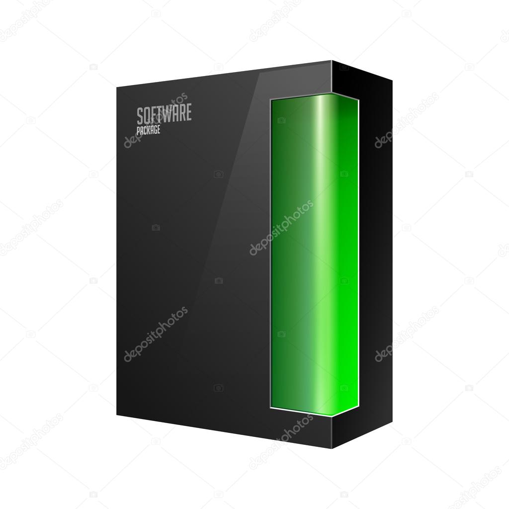 Black Modern Software Product Package Box With Green Window For DVD Or CD Disk EPS10