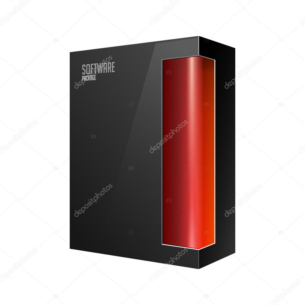Black Modern Software Product Package Box With Red Window For DVD Or CD Disk EPS10