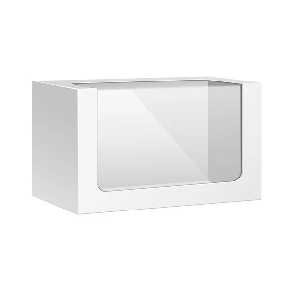 Біла горизонтальна коробка упаковки продукту з вікном — стоковий вектор