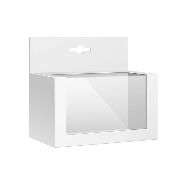 Caja horizontal blanca del paquete del producto con la ventana — Vector de stock