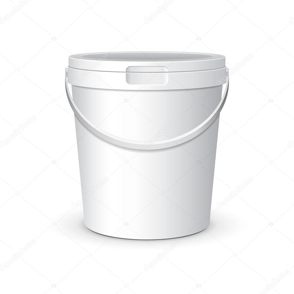 White Food Plastic Tub Bucket Container With Lid Cap For Dessert, Yogurt, Ice Cream, Sour Sream Or Snack. Ready For Your Design. Product Packing Vector EPS10