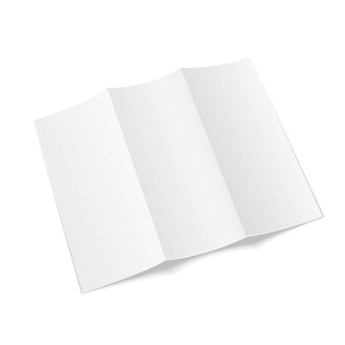 Mockup Blank Trifold Kağıt Broşürü, Flyer, Broadsheet, Flier, Folicle, Leaf A4 With Shadows. Beyaz Arka plan izole edildi. Tasarımınız için şablonu hazırlayın. Vektör EPS10