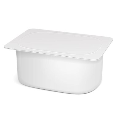 Mockup Closed Bardak Küveti Plastik Yiyecek Kutusu Tatlı, Yoğurt, Dondurma, Ekşi Krema veya Atıştırmalık. Beyaz arka planda izole edilmiş bir resim. Tasarımınız için şablonu hazırlayın. Vektör EPS10