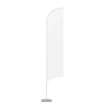 Mockup White Outdoor Blade Straight Feather Flag, Stander Reklam Sancakları. Beyaz arka planda izole edilmiş bir resim. Tasarımınız için şablonu hazırlayın. Ürün Paketleme Vektörü EPS10
