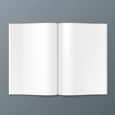 Mockup Blank Açık Dergisi, Kitap, Kitapçık, Broşür, Kapak. Gri arka planda izole edilmiş bir resim. Tasarımınız için şablonu hazırlayın. Vektör EPS10