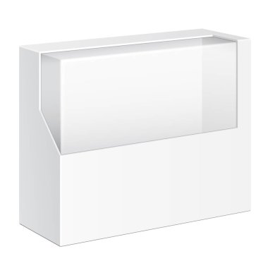 Mockup Ürün Karton Plastik Paket Kutusu Pencereli. Beyaz arka planda izole edilmiş bir resim. Tasarımınız için şablonu hazırlayın. Vektör EPS10