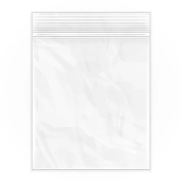 Mockup Blank Flat Poly Clear Bag Emballage de poche en plastique vide en polyéthylène avec fermeture éclair, Ziplock. Illustration isolée sur fond blanc. Modèle maquillé. Prêt pour votre design. Vecteur EPS10 — Image vectorielle